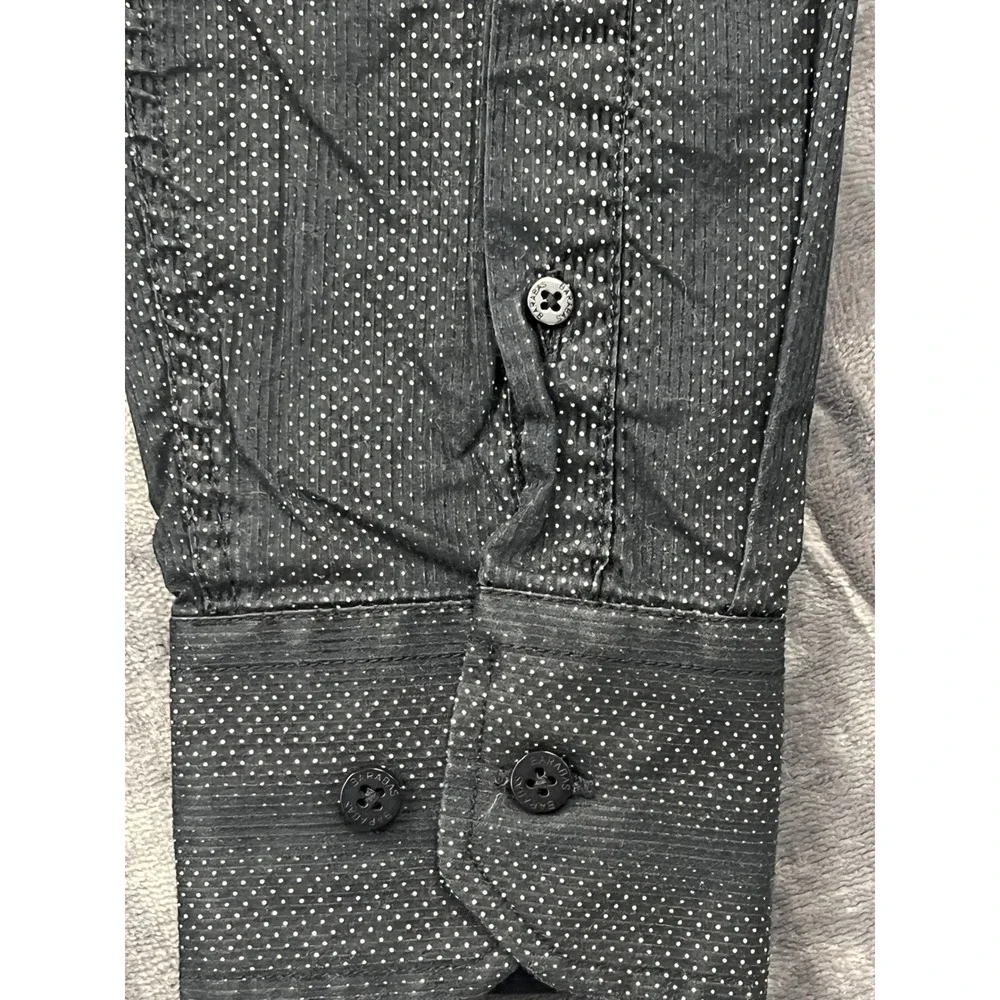 Barabas Button Down Shirt 3XL‎ Black Gray Micro Dot Striped Long Sleeve Cotton